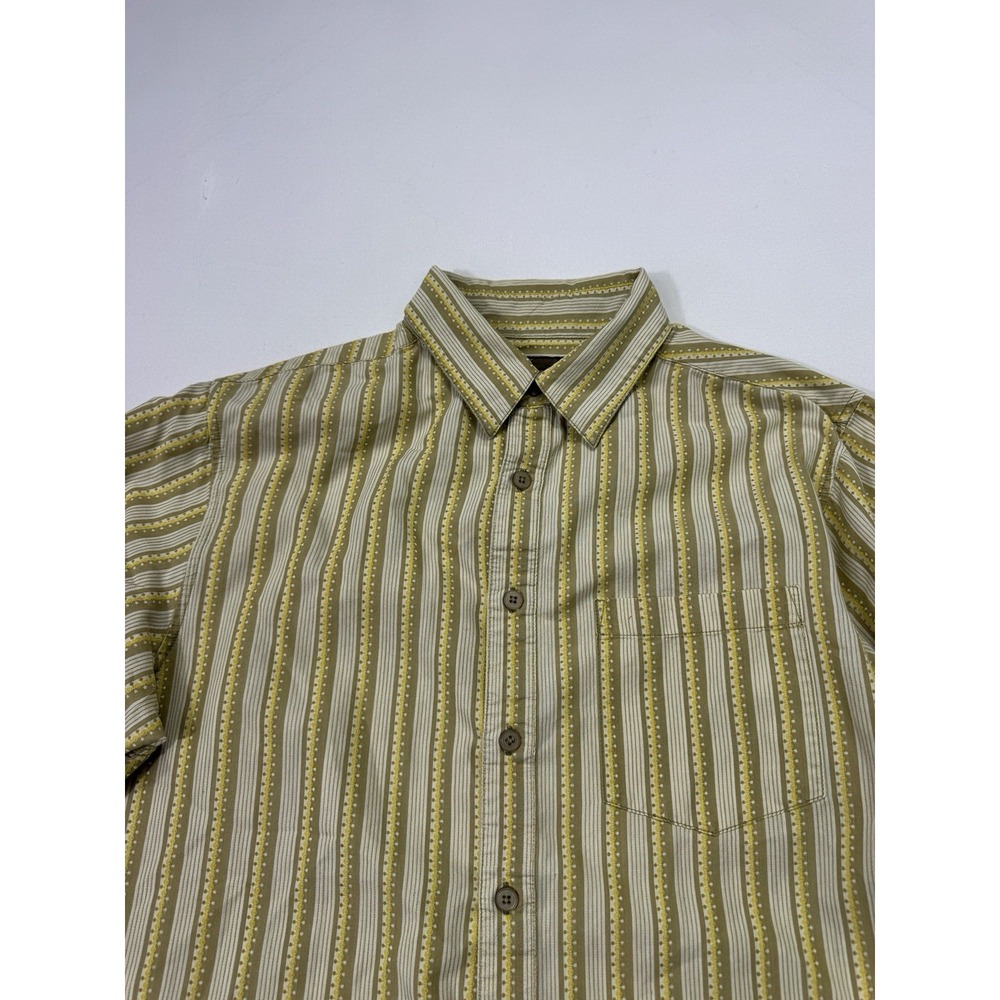 prAna Shirt Men Large Beige Striped Long Sleeve Button Up Outdoor Western Casual